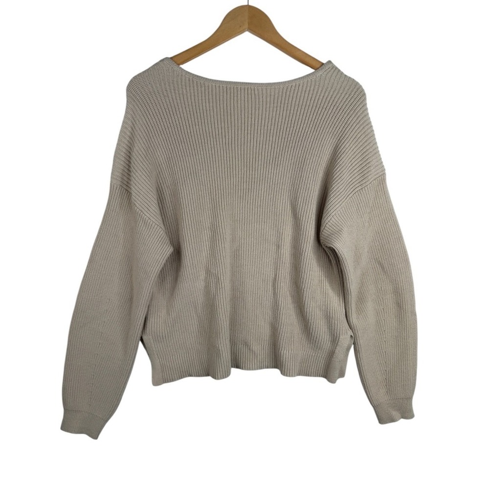 J. Crew Womens Ribbed V Neck Beach Sweater Size Medium Beige - Picture 2 of 7